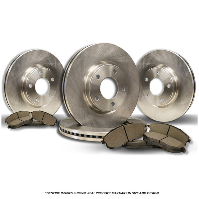 FRONT + REAR Brake Kit | 4 Natural Finish Brake Rotors & 8 Semi-Metallic Brake Pads