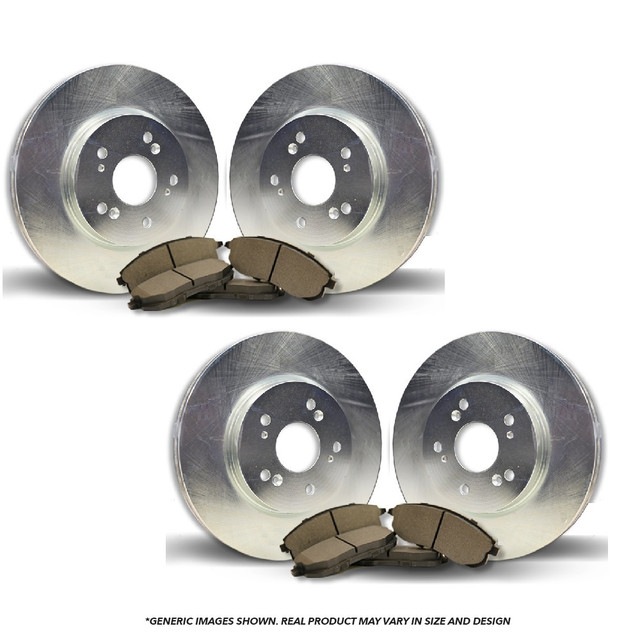 FRONT + REAR Brake Kit | 4 Silver Coated Anti-Rust Brake Rotors & 8 Semi-Metallic Brake Pads