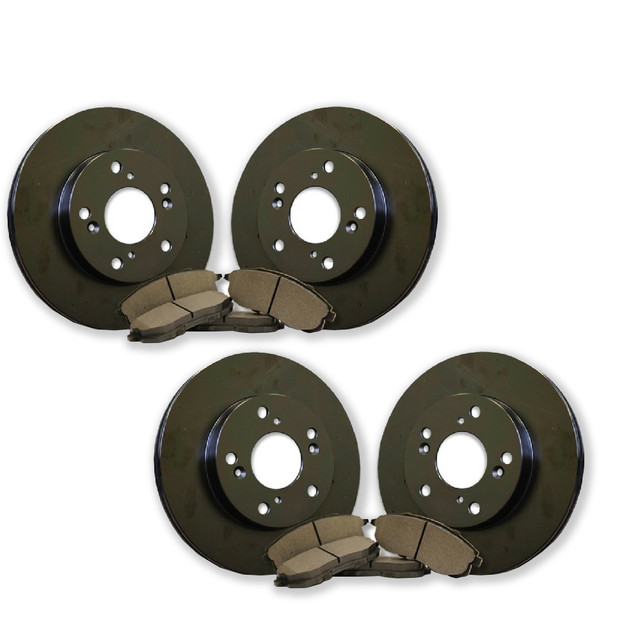 FRONT + REAR Brake Kit | 4 Black Coated Anti-Rust Brake Rotors & 8 Semi-Metallic Brake Pads