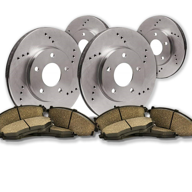 FRONT + REAR Brake Kit | 4 Cross-Drilled Brake Rotors & 8 Ceramic Brake Pads