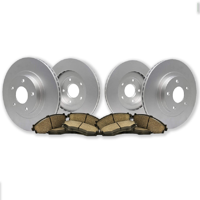 FRONT + REAR Brake Kit | 4 Silver Coated Anti-Rust Brake Rotors & 8 Ceramic Brake Pads